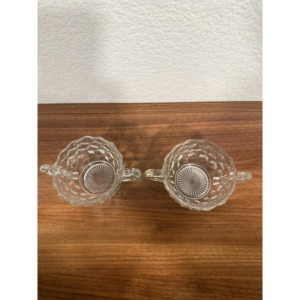 VTG Set of TWO Jeannette Depression Glass Clear Cubist Sugar Condiment 3.5
